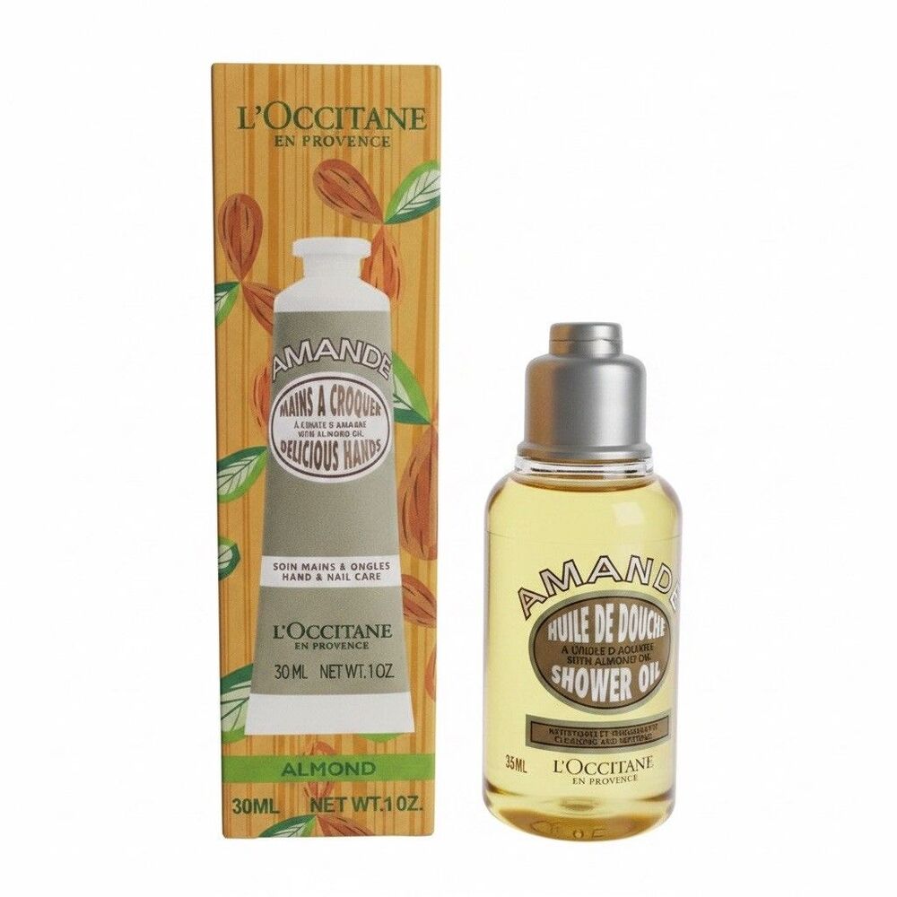 L'Occitane Amande Hand Cream with Almond Milk, 1 oz.  & Shower Oil 1.1 oz NEW